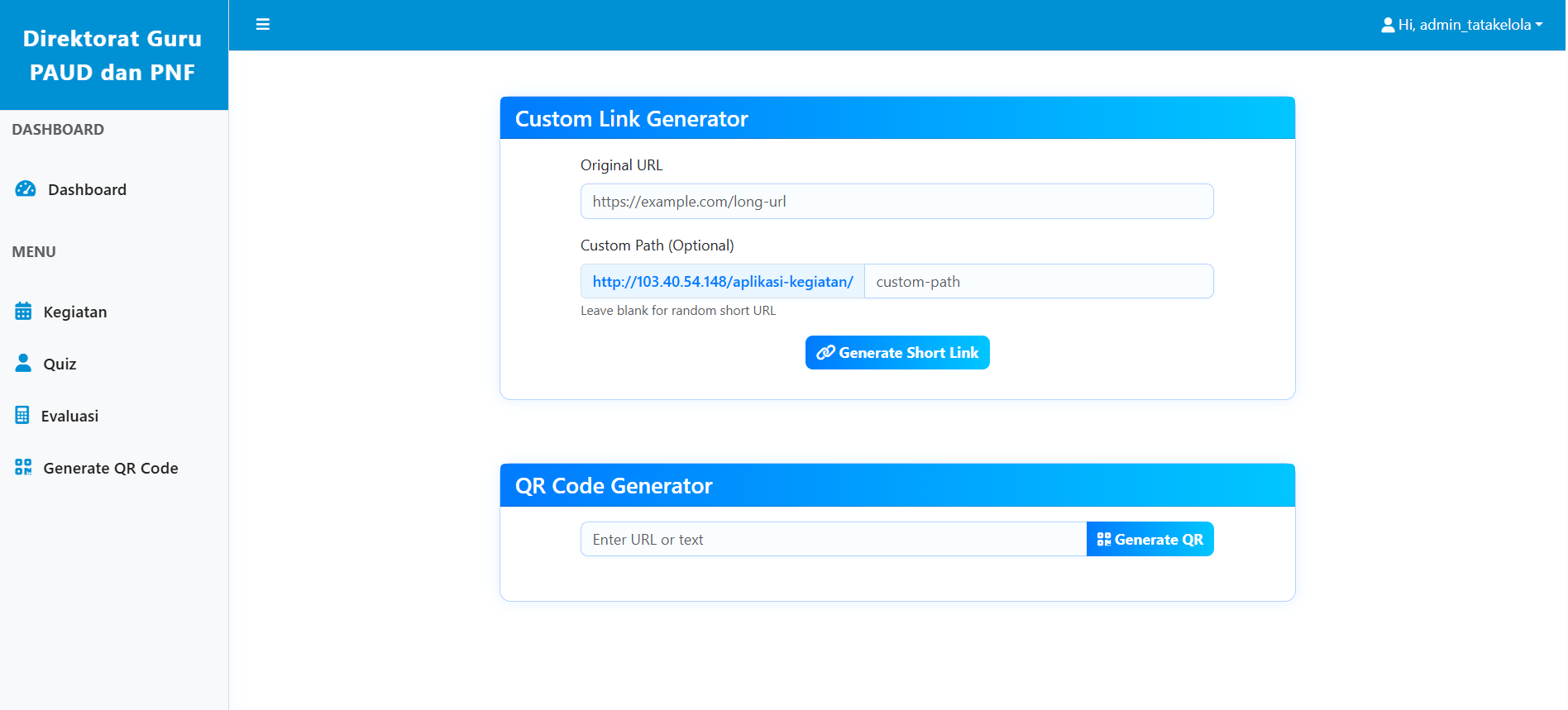 Generate QR Code Page